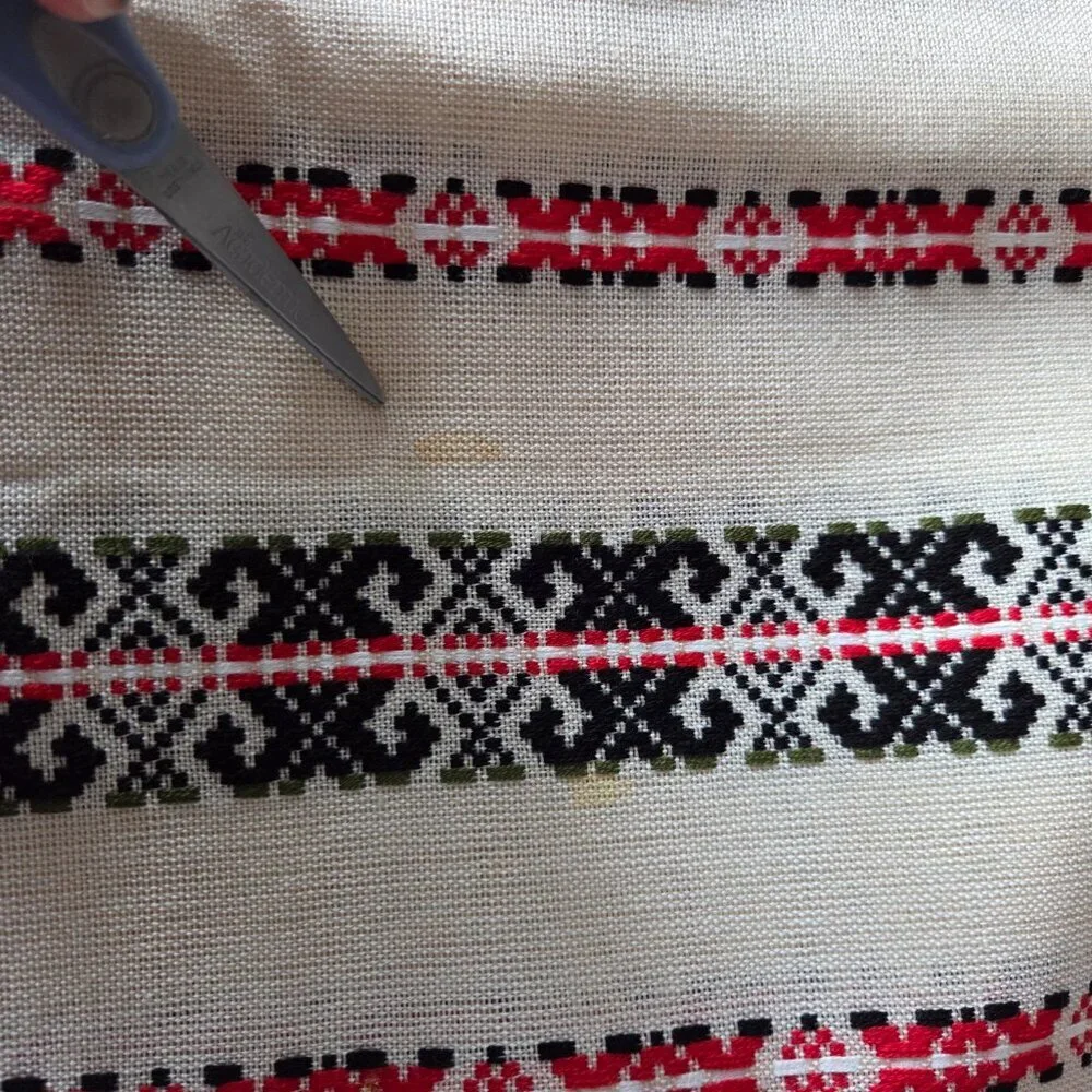 Vintage Hand Woven Red Black Tablecloth